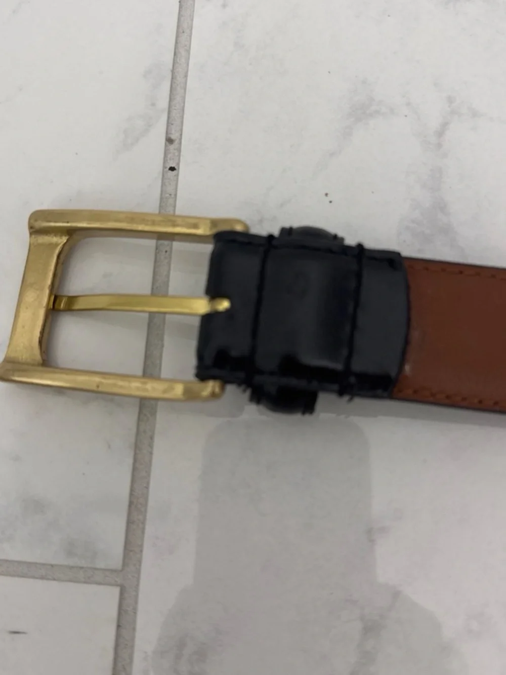 Men's Black Leather Belt with Gold-Tone Buckle